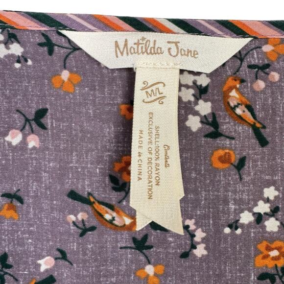 Matilda Jane M/L Along the Way Purple Bird Floral Stripe Print Open Front Kimono - Picture 12 of 13